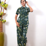Forest green pure cotton night suit
