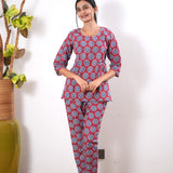 Red katha cotton lounge sleep wear