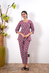 Red katha cotton lounge sleep wear