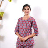 Red katha cotton lounge sleep wear
