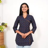 Royal blue angrakha cotton short kurti