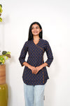 Royal blue angrakha cotton short kurti