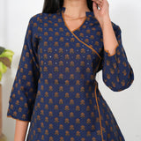 Royal blue angrakha cotton short kurti