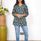 Indigo V neck cotton short kurti