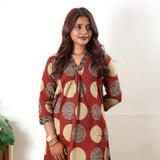 Brick red butta V neck cotton co-ords set