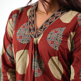 Brick red butta V neck cotton co-ords set