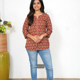 Rust brown cotton short kurti