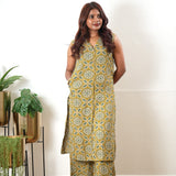 Mustard shirt cotton co-ords set(attached sleeves)