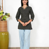 Black V neck cotton short kurti