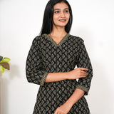 Black V neck cotton short kurti