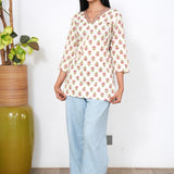 Off white  V neck cotton short kurti