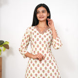 Off white  V neck cotton short kurti