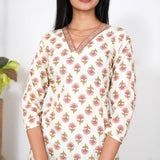 Off white  V neck cotton short kurti