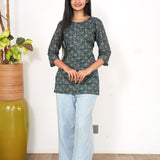 Sea blue cotton short kurti