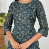 Sea blue cotton short kurti