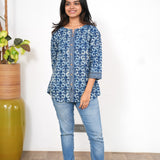 Indigo tie and dye cotton short kurti