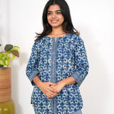 Indigo tie and dye cotton short kurti