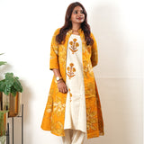 Mustard floral overcoat cotton co-ords set