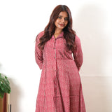 Red stripes muslin button down shirt dress