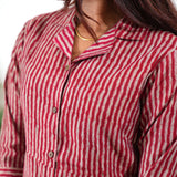 Red stripes muslin button down shirt dress