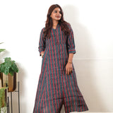 Red and blue muslin button down shirt dress