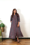 Red and blue muslin button down shirt dress