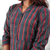 Red and blue muslin button down shirt dress