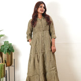 Khaki stripes muslin button down shirt dress