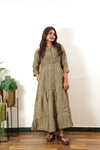 Khaki stripes muslin button down shirt dress