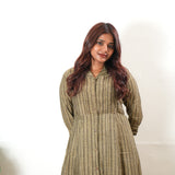 Khaki stripes muslin button down shirt dress