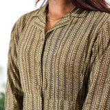 Khaki stripes muslin button down shirt dress