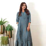 Blue stripes muslin button down shirt dress