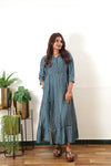 Blue stripes muslin button down shirt dress
