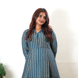 Blue stripes muslin button down shirt dress