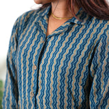 Blue stripes muslin button down shirt dress