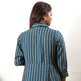 Blue stripes muslin button down shirt dress