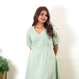 Pastel green linen midi dress