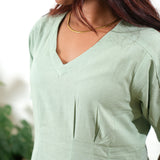Pastel green linen midi dress