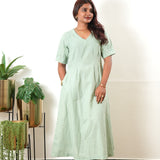 Pastel green linen midi dress