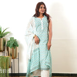 Powder blue butta cotton suit set