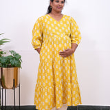 Mustard puff sleeve cotton maternity nursing wear