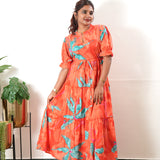 Tangerine cotton midi dress