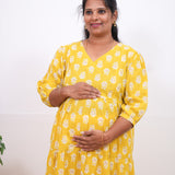 Mustard puff sleeve cotton maternity nursing wear