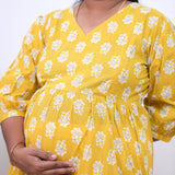 Mustard puff sleeve cotton maternity nursing wear