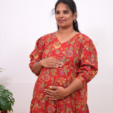 Red puff sleeve cotton maternity nursing wear