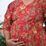 Red puff sleeve cotton maternity nursing wear