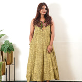 Khaki mul cotton midi dress
