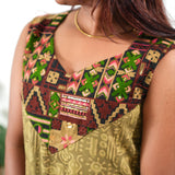 Khaki mul cotton midi dress