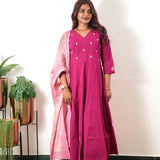 Rani pink mul cotton anarkali suit set
