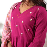Rani pink mul cotton anarkali suit set